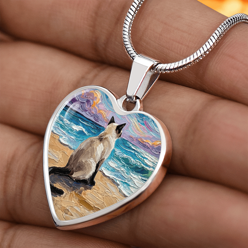 Beach Nights -Siamese Cat Heart Necklace