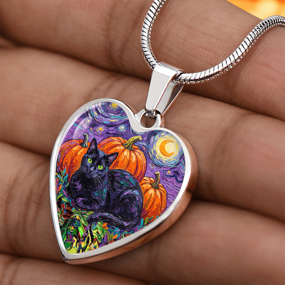 Harvest Moon Black Cat Heart Necklace