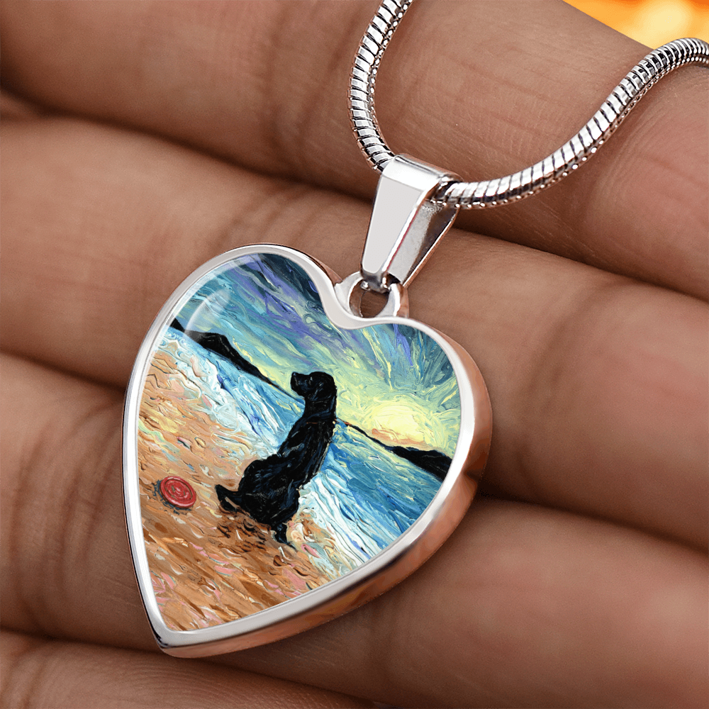 Beach Days - Black Labrador with Frisbee Heart Necklace
