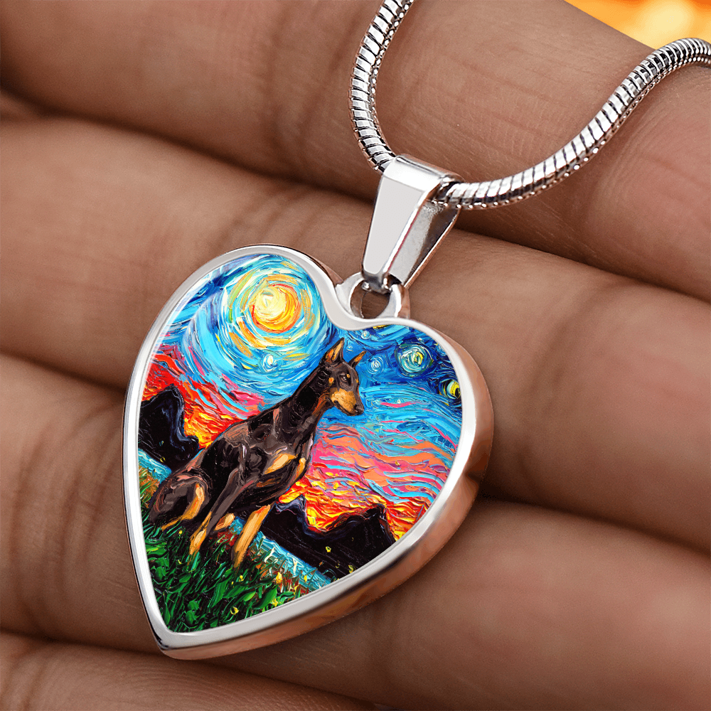 Red Doberman Starry Night Heart Necklace