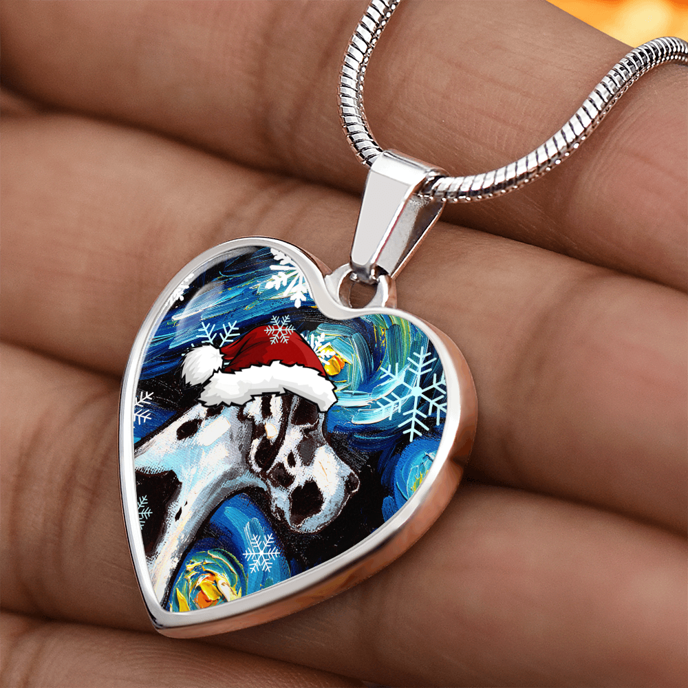 Harlequin Great Dane Christmas Heart Necklace