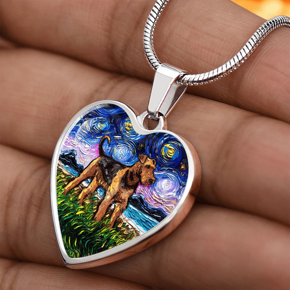 Airedale Starry Night Heart Necklace