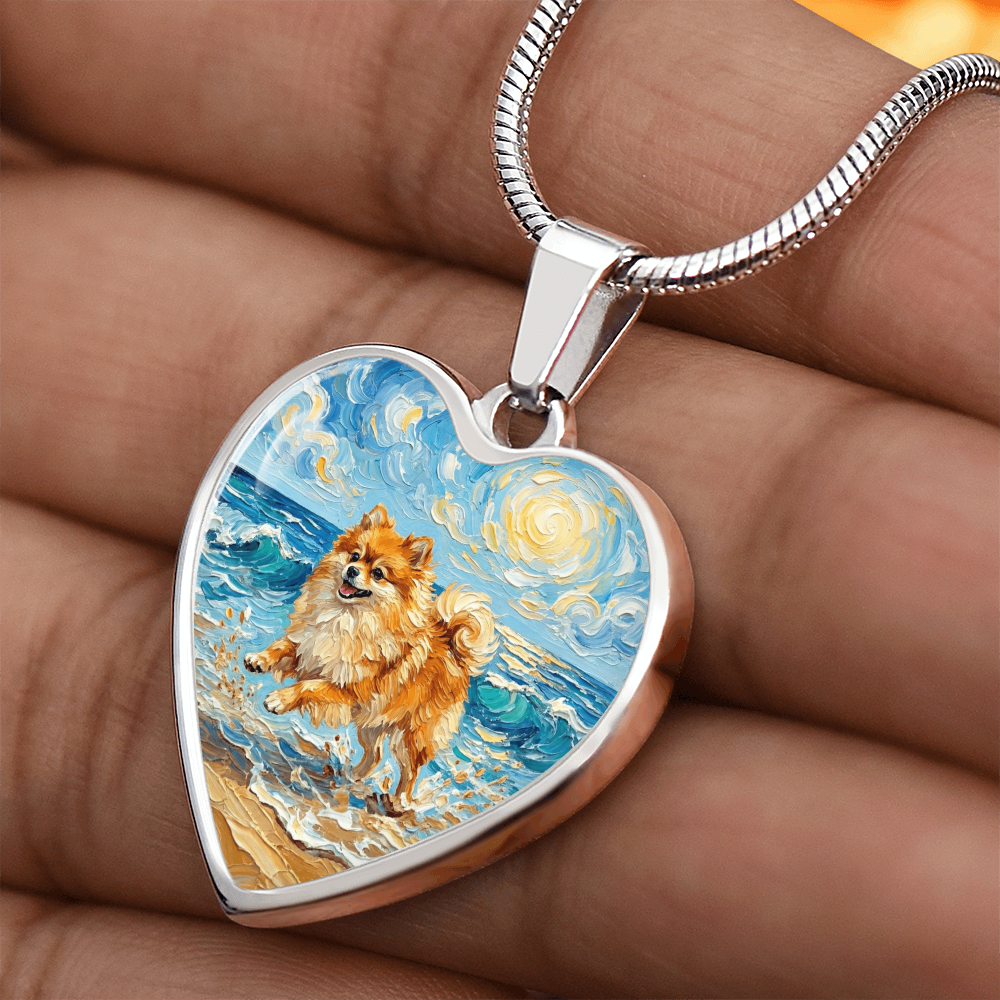 Beach Day - Pomeranian Heart Necklace