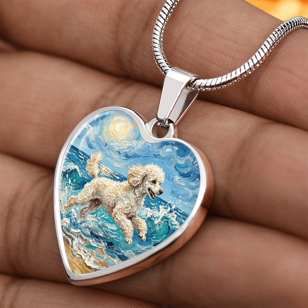 Beach Day - White Toy Poodle Heart Necklace