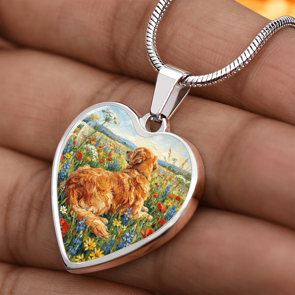 Amongst The Flowers - Golden Retriever Heart Necklace