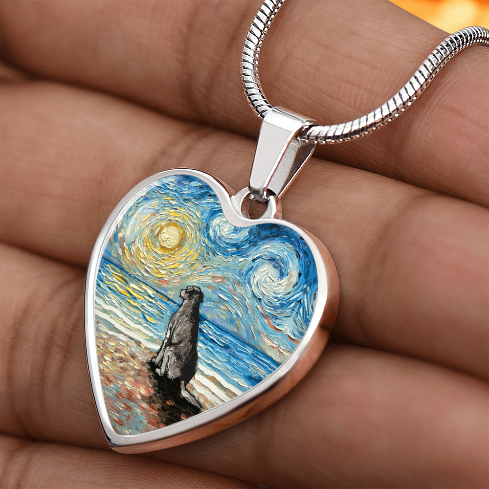 Beach Days - Silver Labrador Starry Night Heart Necklace