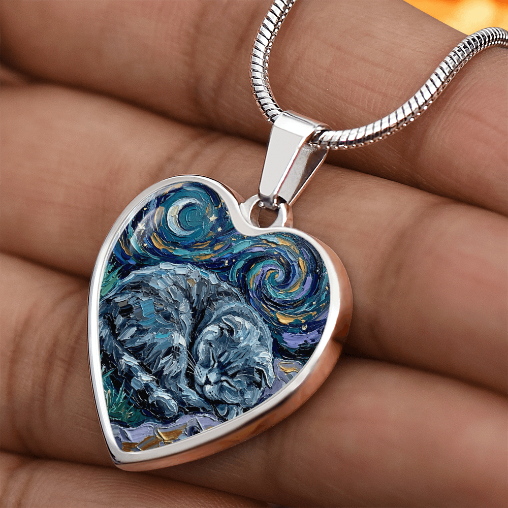Sleepy Scottish Fold Heart Necklace