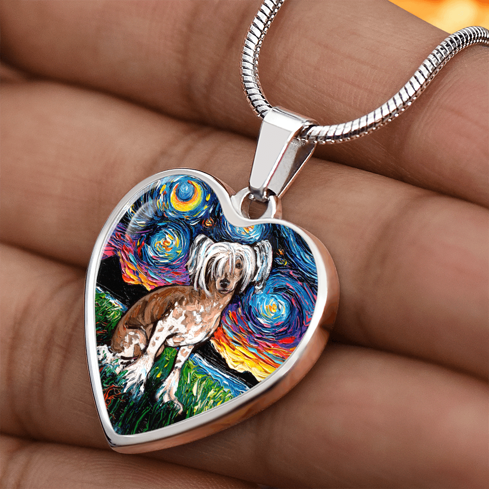 Chinese Crested Starry Night Heart Necklace