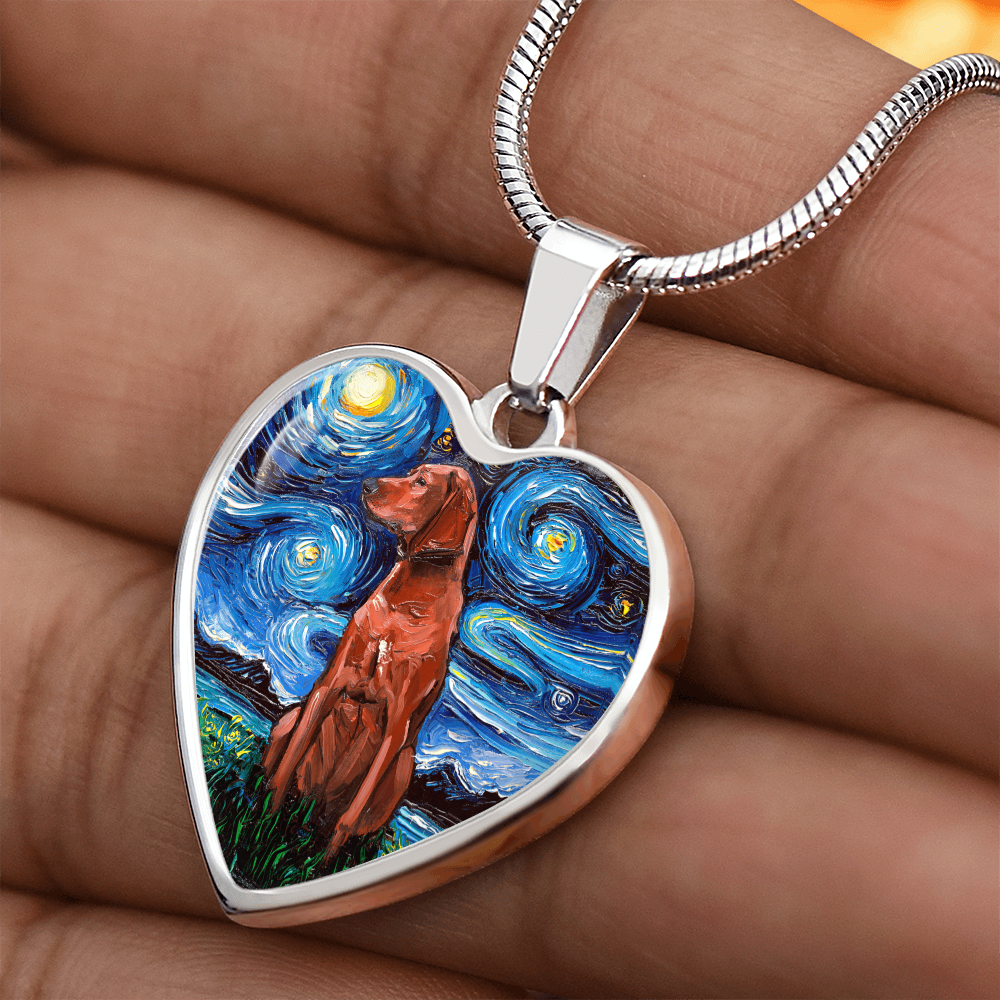 Redbone Coonhound Starry Night Heart Necklace