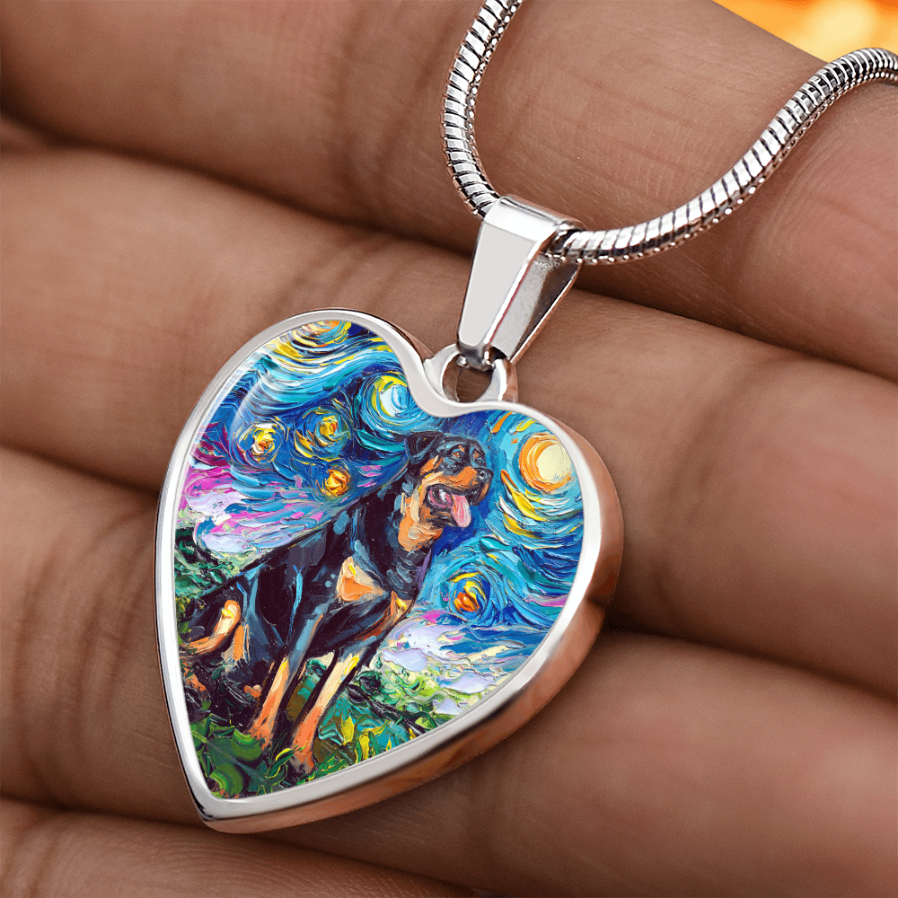 Rottweiler Starry Night Heart Necklace