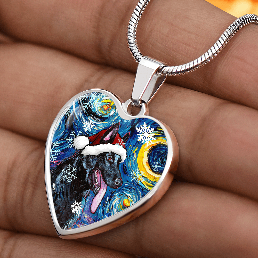 Black German Shepherd Christmas Heart Necklace