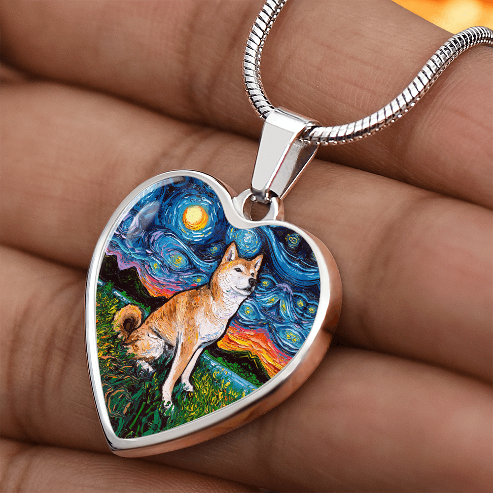 Shiba Inu Starry Night Heart Necklace