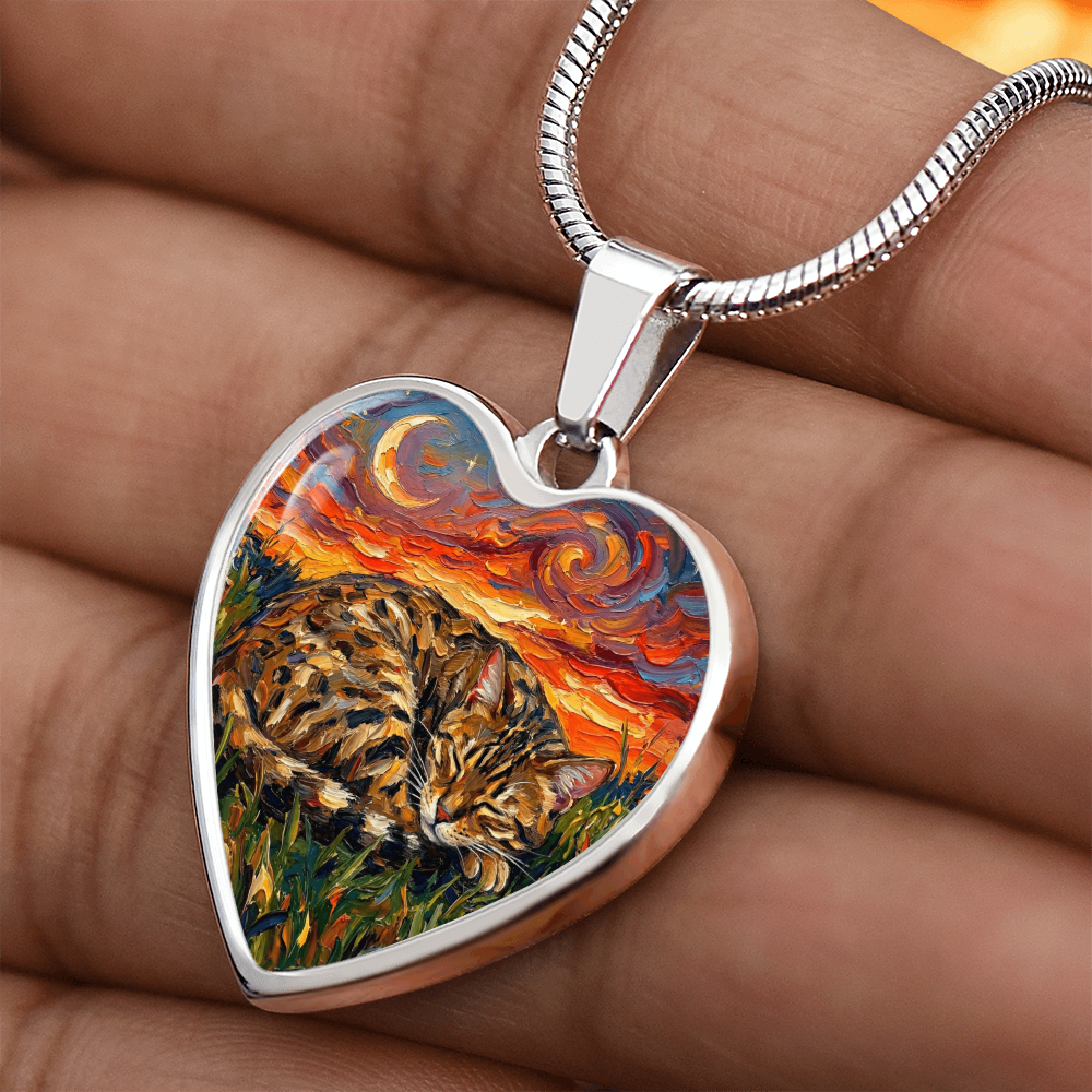 Sleepy Egyptian Mau Night Heart Necklace