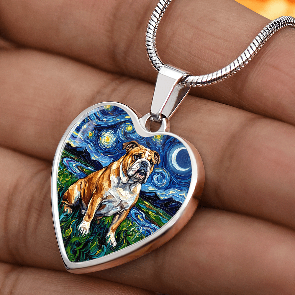 Bulldog Night Heart Necklace