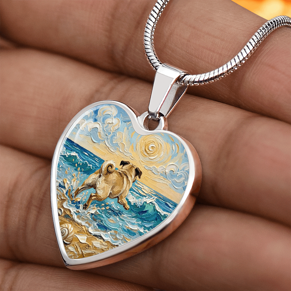 Frolicking Pug Heart Necklace