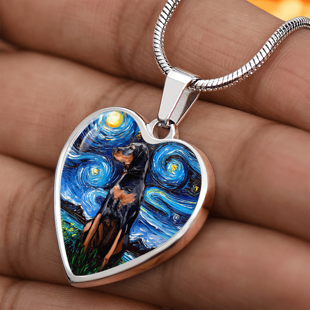 Black and Tan Coonhound Starry Night Heart Necklace