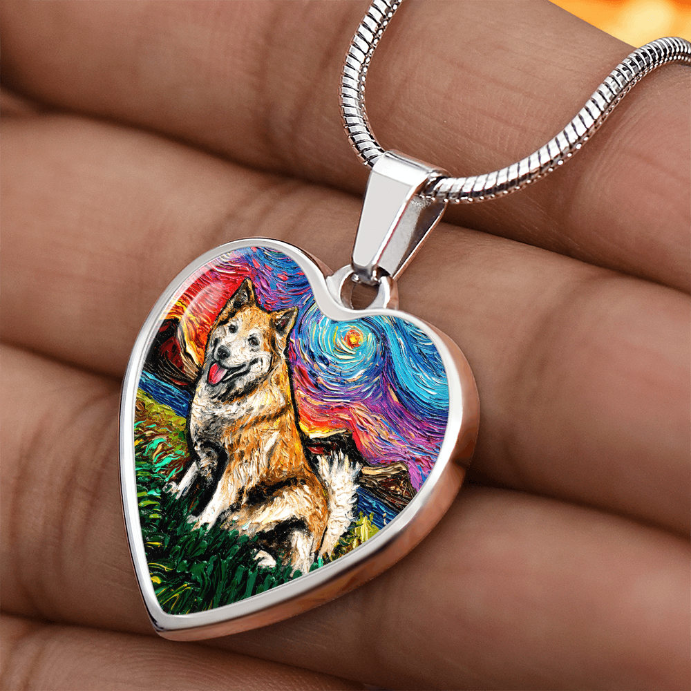 Icelandic Sheepdog Starry Night Heart Necklace