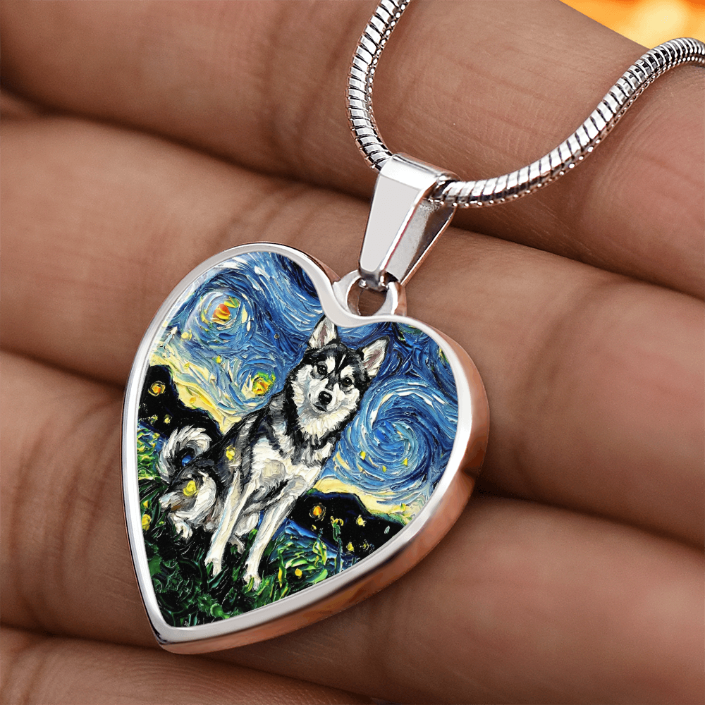 Alaskan Klee Kai Starry Night Heart Necklace