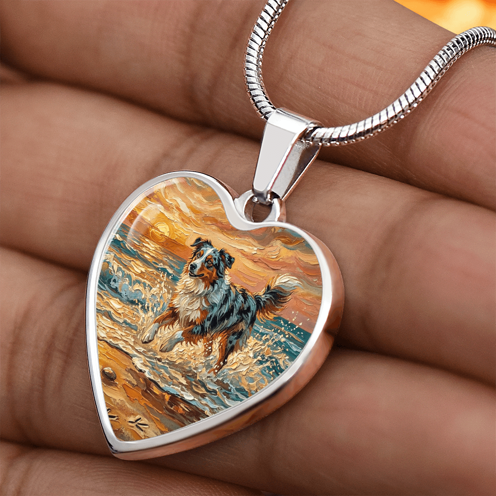 Beach Day - Merle Australian Shepherd Heart Necklace