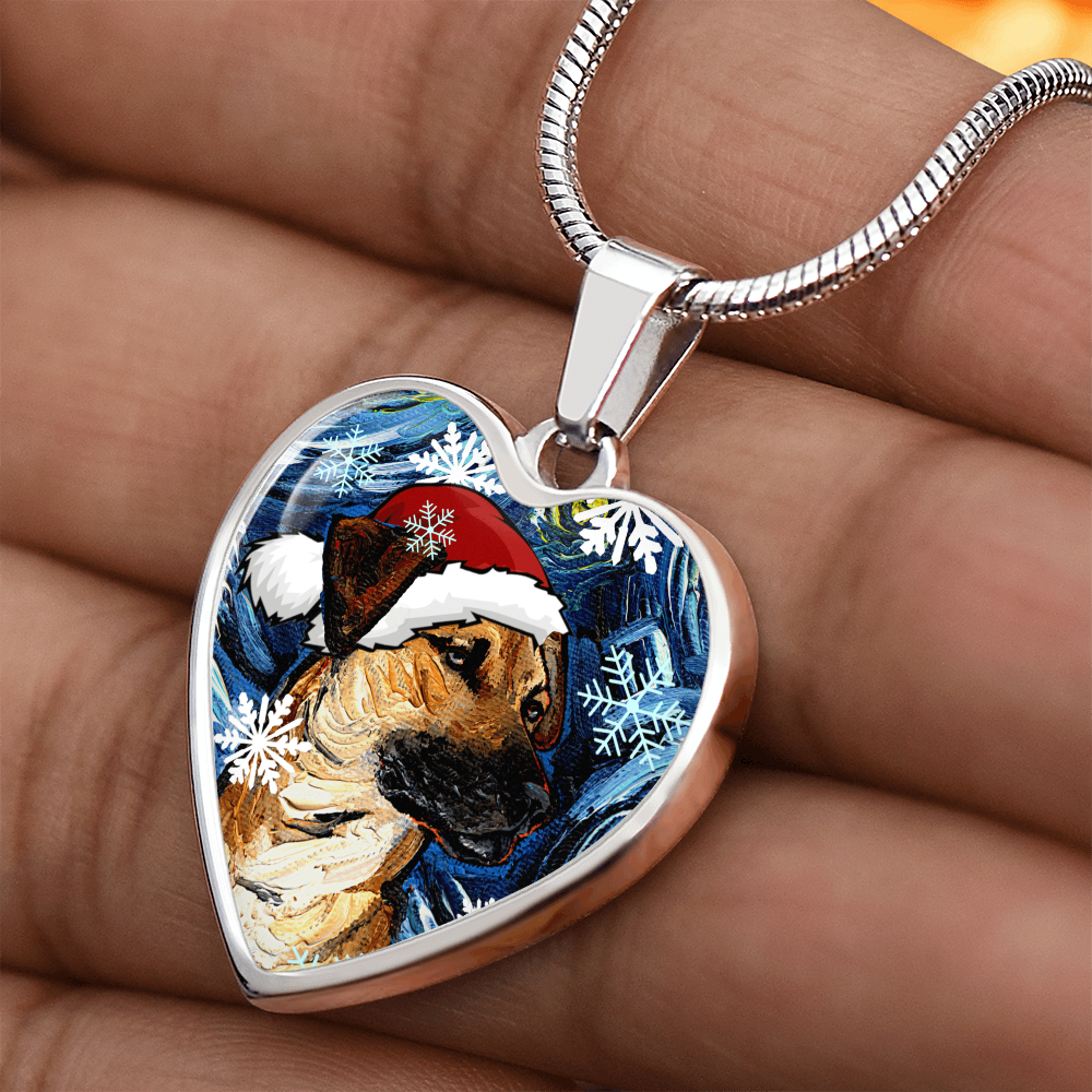 Santa Black Mouth Cur Heart Necklace