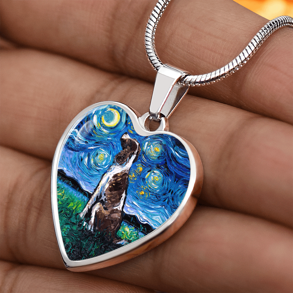 English Springer Spaniel Starry Night Heart Necklace