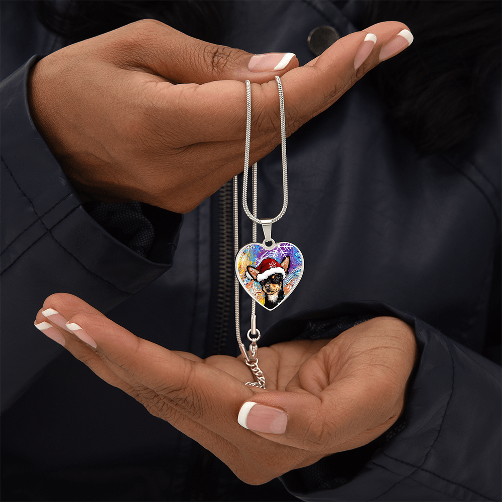 Santa Black and Tan Chihuahua Heart Necklace