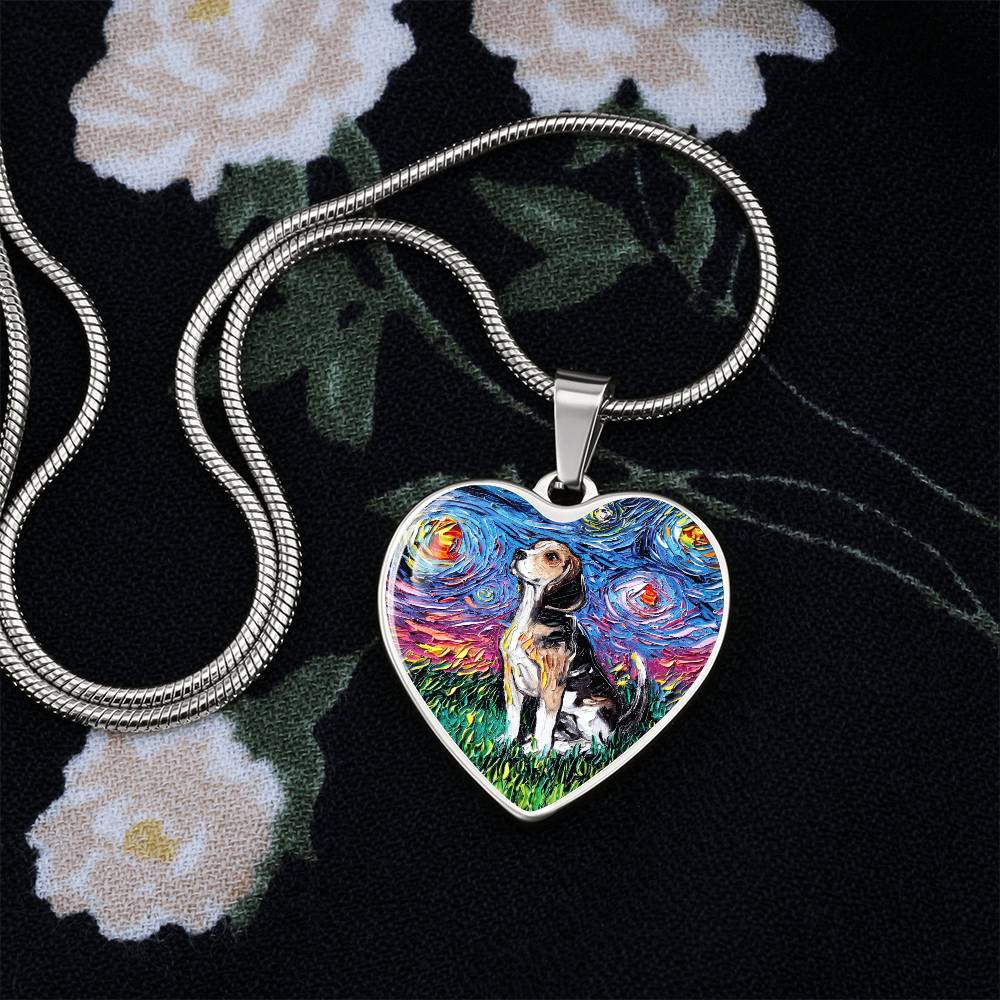 Beagle Starry Night Heart Necklace