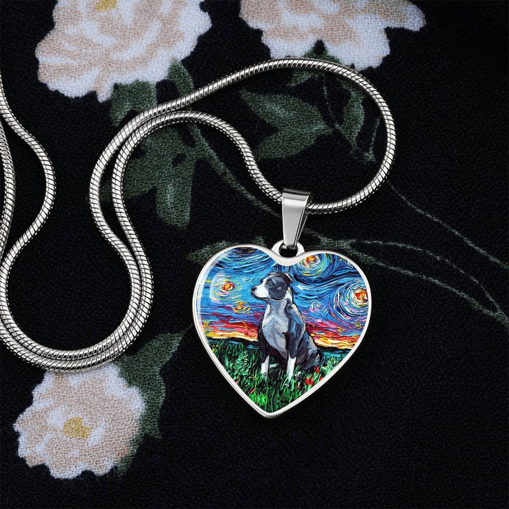 Pit Bull Starry Night Heart Necklace