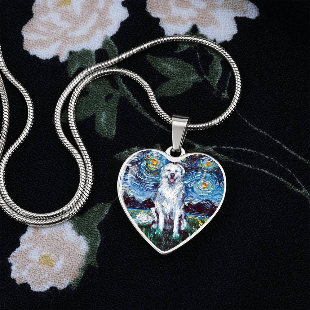 Great Pyrenees Starry Night Heart Necklace