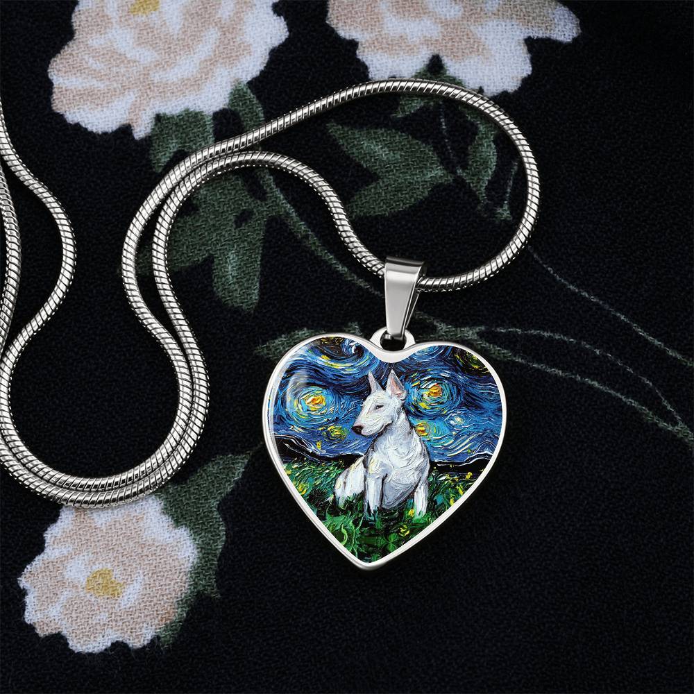 Bull Terrier Starry Night Heart Necklace