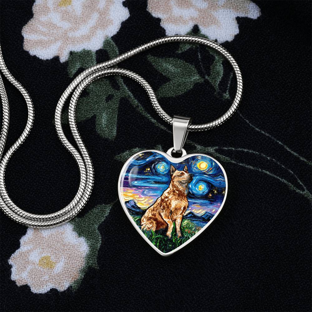 Red Heeler Starry Night Heart Necklace