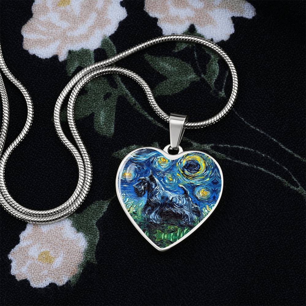 Scottish Terrier Starry Night Heart Necklace
