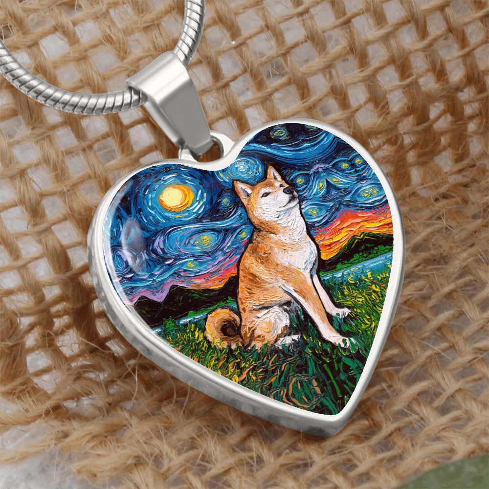 Shiba Inu Starry Night Heart Necklace