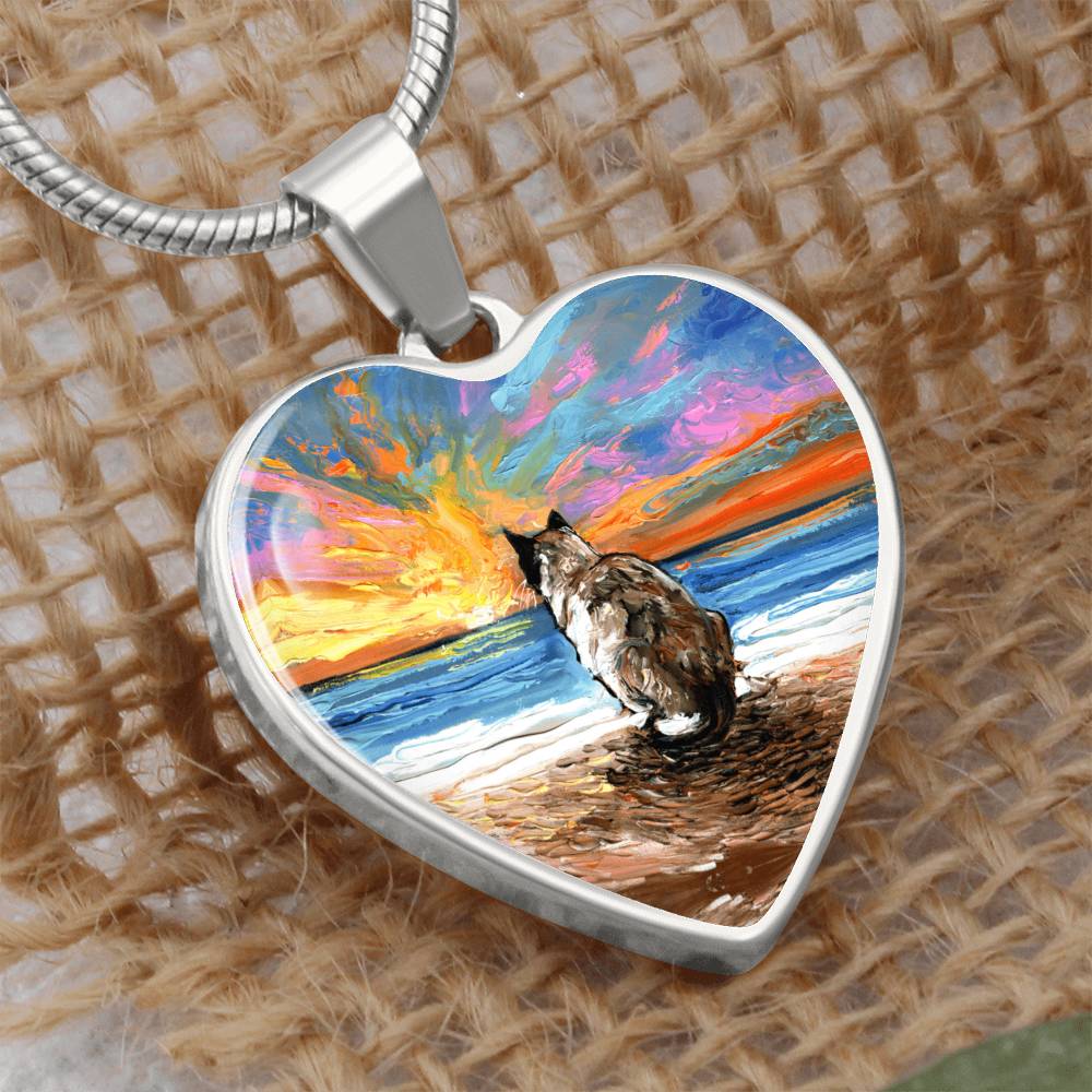 Beach Days - Snowshoe Cat Heart Necklace