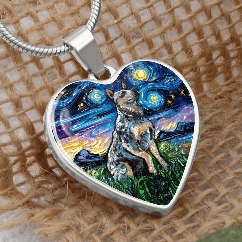Blue Heeler Starry Night Heart Necklace