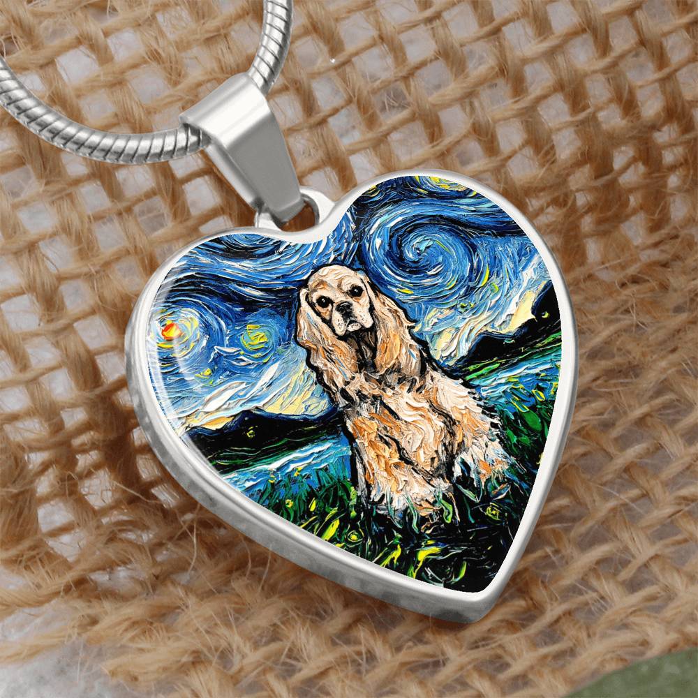 American Cocker Spaniel Starry Night Heart Necklace