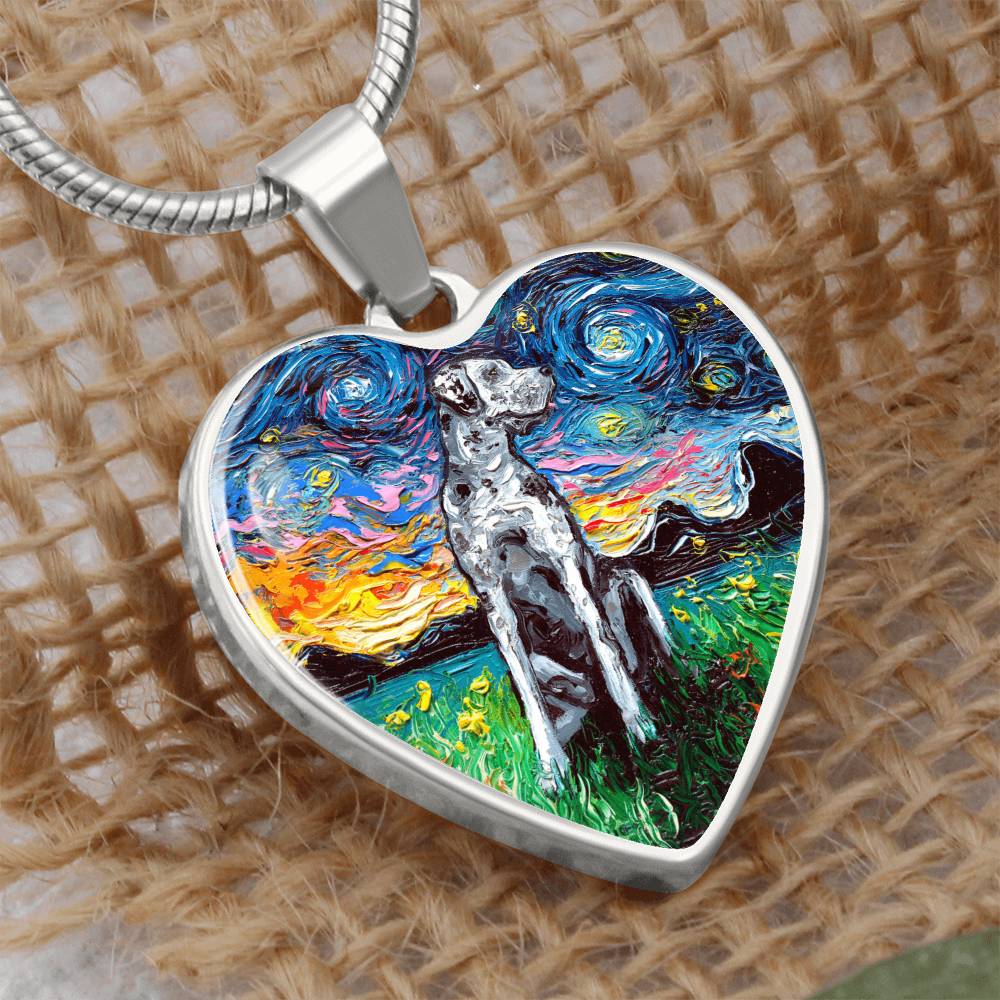 Merle Great Dane Starry Night Heart Necklace