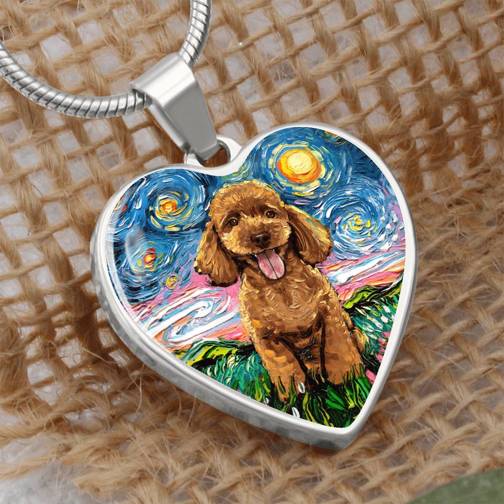 Apricot Poodle Puppy Starry Night Heart Necklace