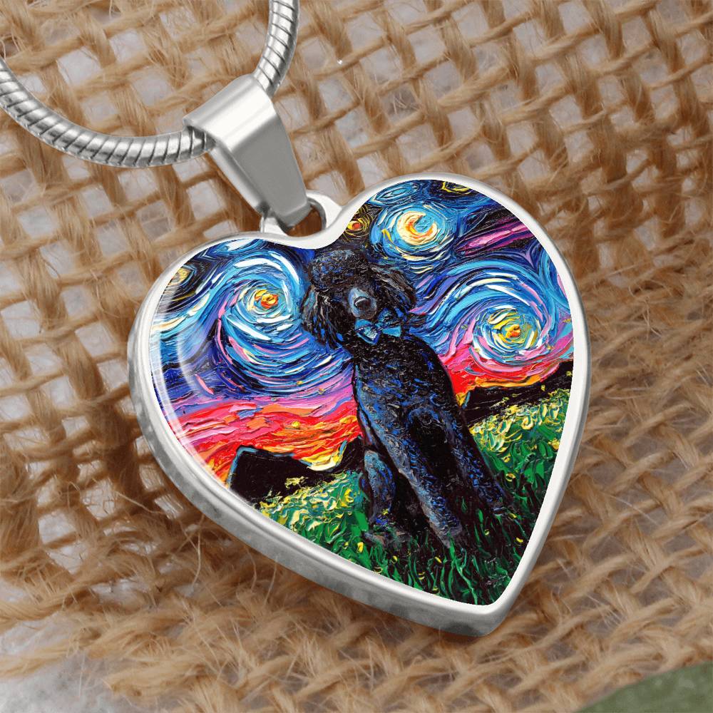Black Poodle Starry Night Heart Necklace