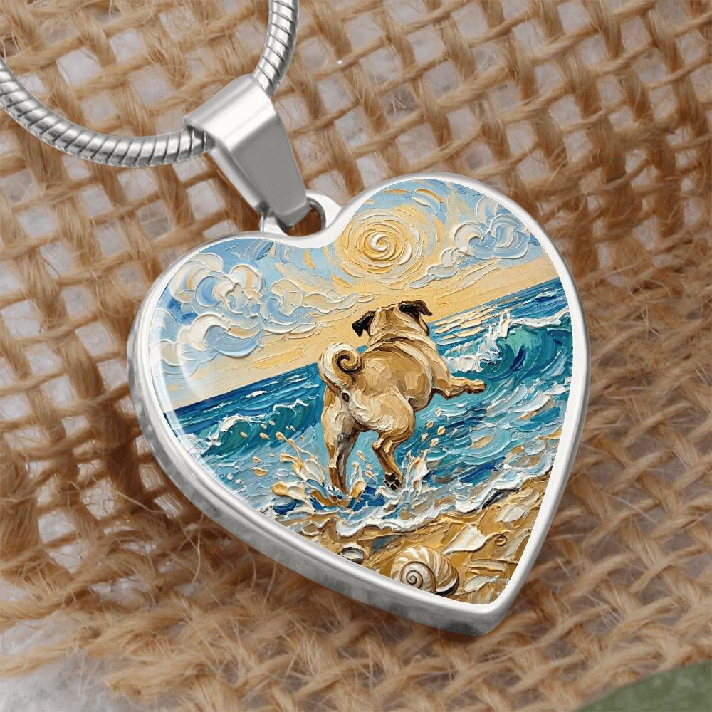 Frolicking Pug Heart Necklace