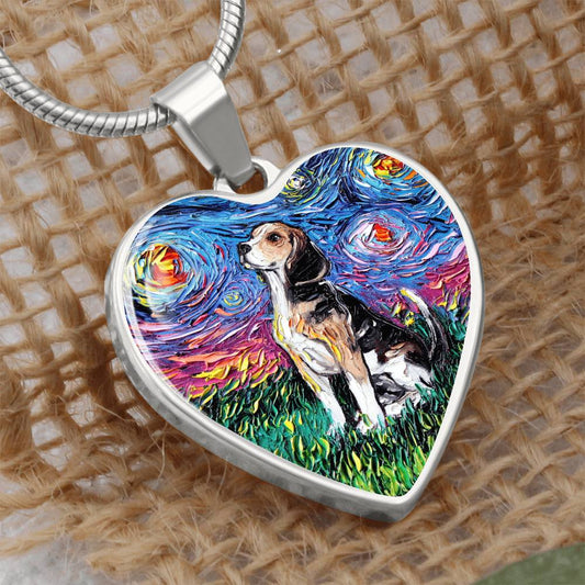 Beagle Starry Night Heart Necklace