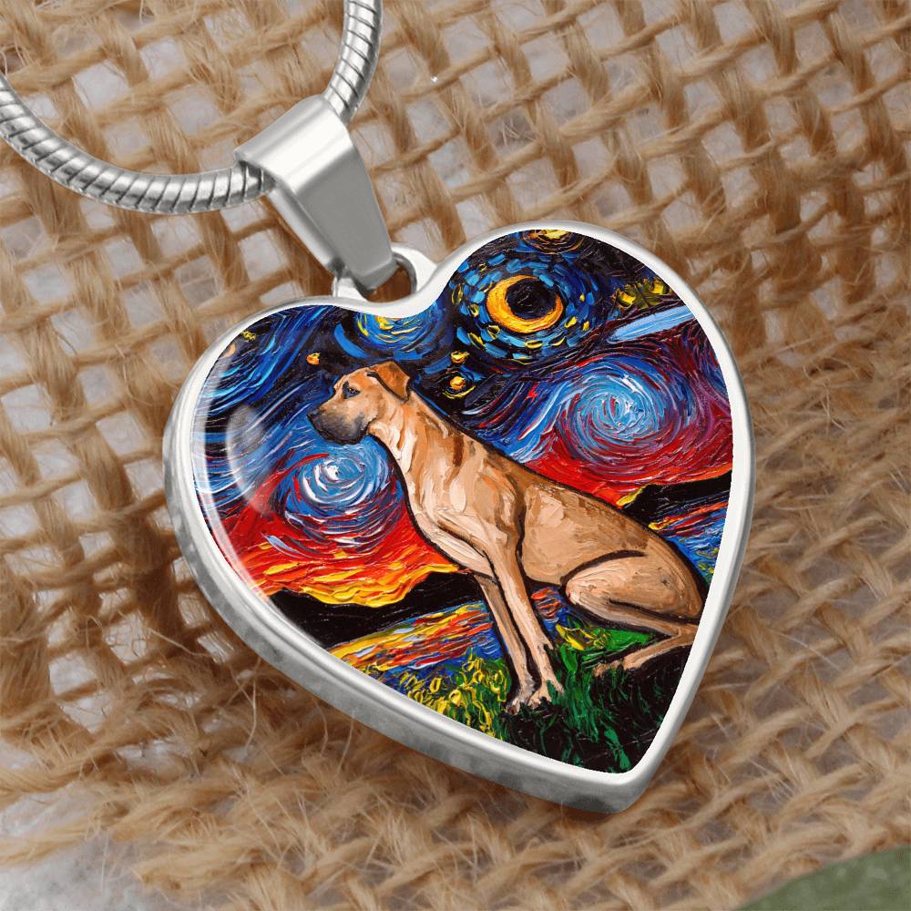 Fawn Great Dane Starry Night Heart Necklace