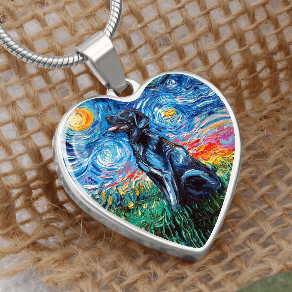 Black Labrador Starry Night Heart Necklace