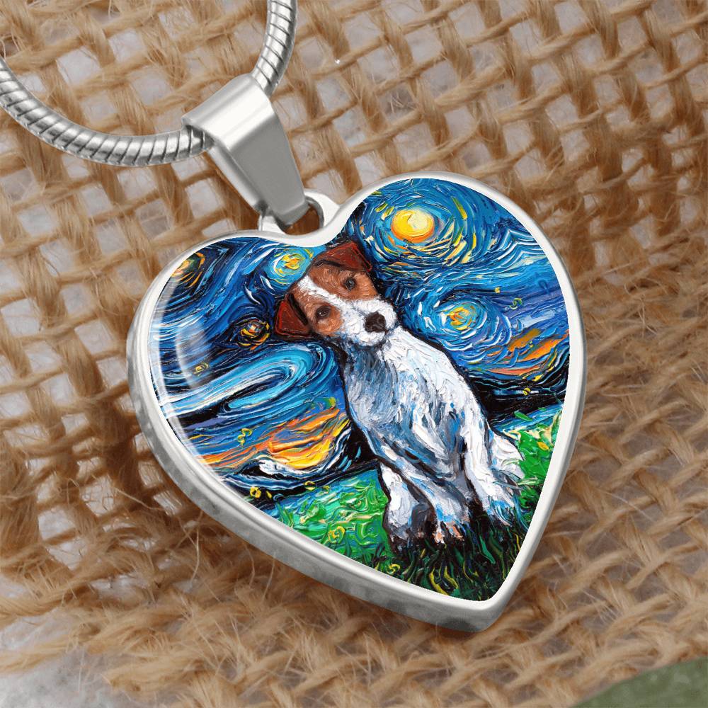 Jack Russell Terrier Starry Night Heart Necklace