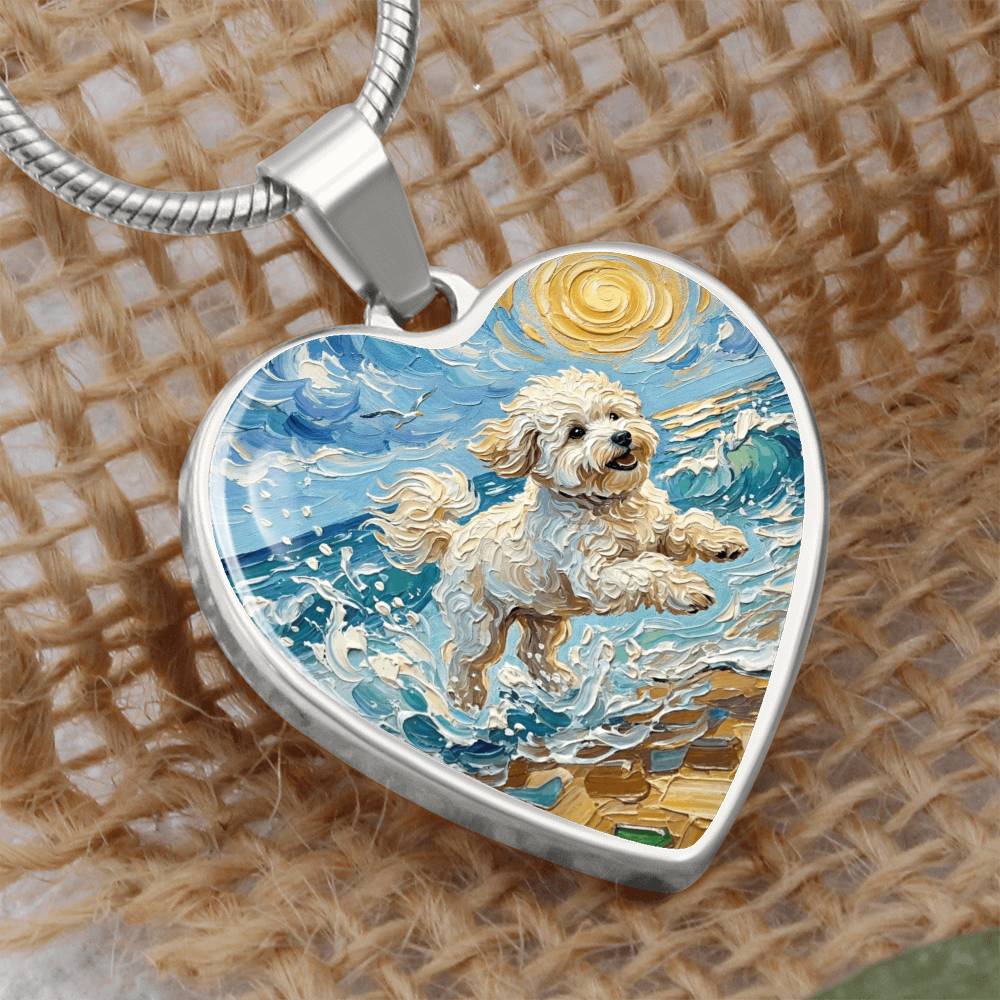 Beach Day - Bichon Frise 2 Heart Necklace