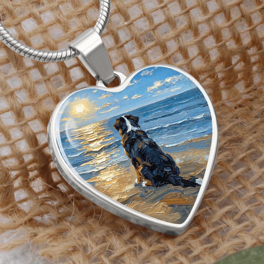Beach Day - Bernese Mountain Dog Heart Necklace