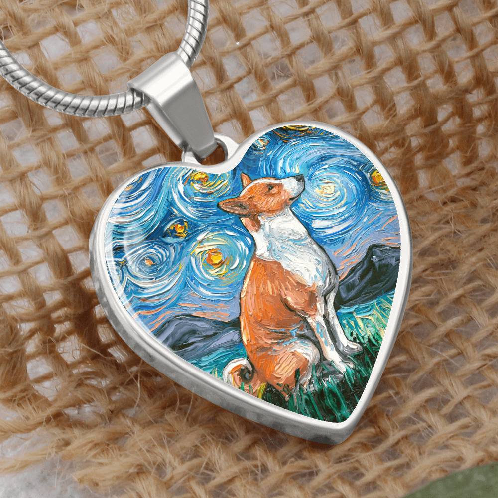 Basenji Starry Night Heart Necklace
