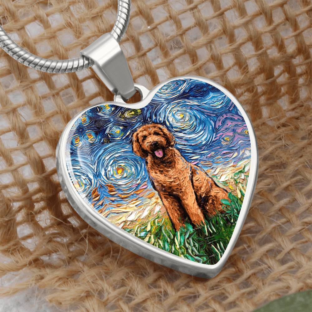 Apricot Goldendoodle Starry Night Heart Necklace