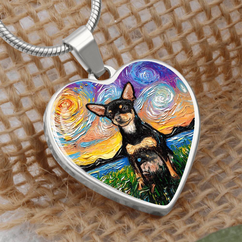 Black and Tan Chihuahua Starry Night Heart Necklace