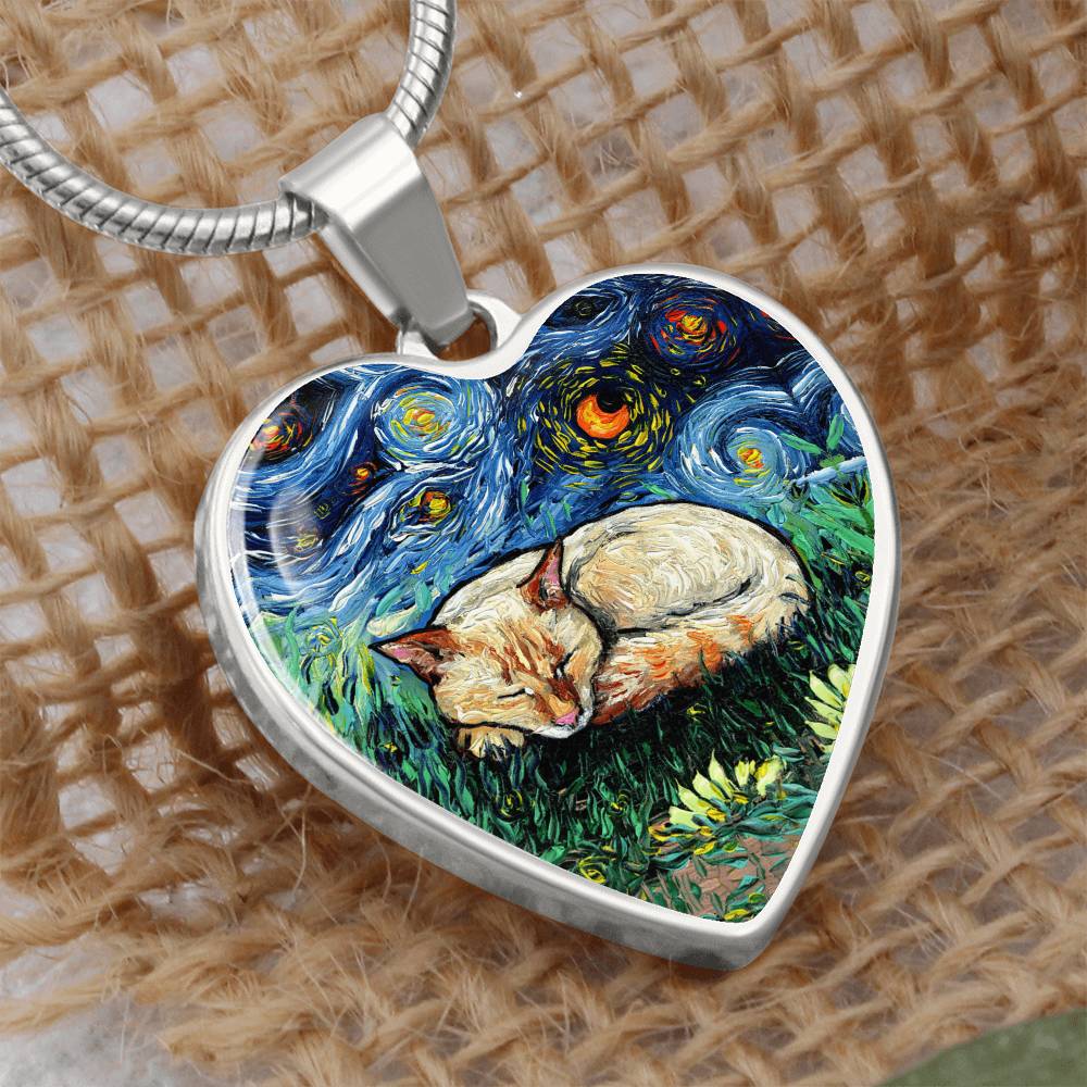 Flamepoint Siamese Starry Night Heart Necklace
